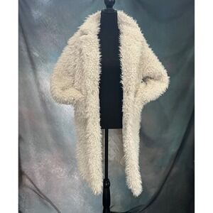 Pia Rossini The Meg Coat Ivory Shaggy Faux Fur Teddy Coat Quilted Lining S/M NEW